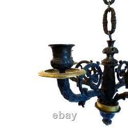 Small Antique French Louis XVI Revival Gilt Bronze Four-Light Chandelier c. 1900