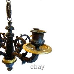 Small Antique French Louis XVI Revival Gilt Bronze Four-Light Chandelier c. 1900