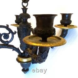 Small Antique French Louis XVI Revival Gilt Bronze Four-Light Chandelier c. 1900