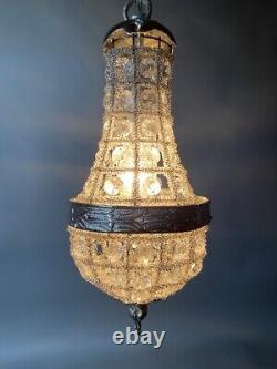 Small Basket Chandelier in French Louis XVI Metal With Crystal
