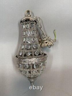 Small Basket Chandelier in French Louis XVI Metal With Crystal