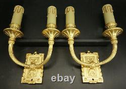 Small Pair Of Sconces Louis XVI Style Bronze French Antique