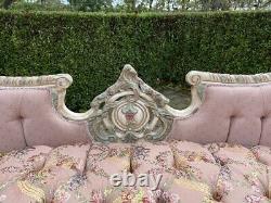 Sofa/Settee/Couch in French Louis Louis XVI Style. Pink Damask With Pastel frame