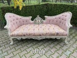 Sofa/Settee/Couch in French Louis Louis XVI Style. Pink Damask With Pastel frame