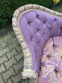 Sofa/Settee/Couch in French Louis Louis XVI Style. Purple Damask With Pastel