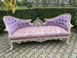 Sofa/Settee/Couch in French Louis Louis XVI Style. Purple Damask With Pastel