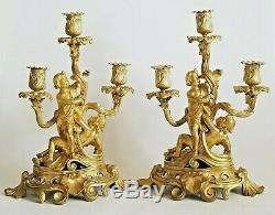 Stunning 19C French Gilt Bronze Louis XV Style Pair of Figural Candelabra