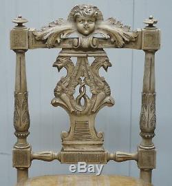 Stunning Antique French Louis Carved Occasional Chair With Cherub Detailing