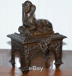Stunning Pair Of Early Louis XVI French Bronze Chenets With Recumbent Sphinx