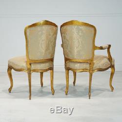 Stunning Set of 8 Louis XV French mahogany dining chairs with gold leaf