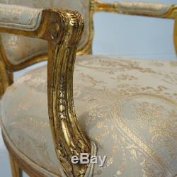 Stunning Set of 8 Louis XV French mahogany dining chairs with gold leaf