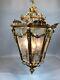 Stunning Vintage French Louis Xvi Bronze Lantern With Gold Leaf And Floral Glass