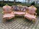 Timeless Elegance Vintage French Louis Xvi Sofa Set With Pink Damask Upholstery