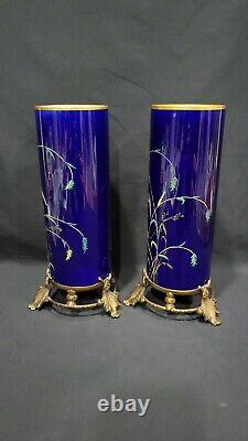 Two Antique French Hand Painted Enameled Porcelain Vases by Louis Ernie