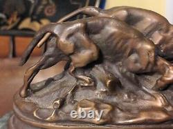 Two Dogs Bronze Sculpture Animalier Vintage After Barye Antoine-Louis French