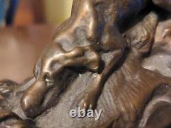 Two Dogs Bronze Sculpture Animalier Vintage After Barye Antoine-Louis French