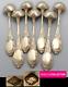 Ultra-chic Antique 1910s French Sterling Silver Vermeil Gold Coffee Spoon Set 7p