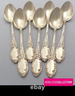 ULTRA-CHIC ANTIQUE 1910s FRENCH STERLING SILVER VERMEIL GOLD COFFEE SPOON SET 7p