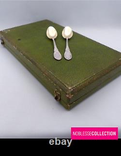 ULTRA-CHIC ANTIQUE 1910s FRENCH STERLING SILVER VERMEIL GOLD TEA SPOON SET 12p