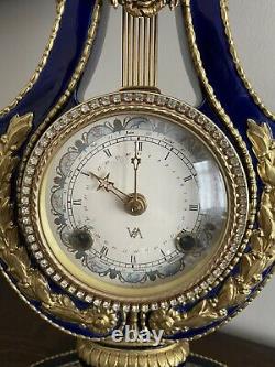 V&A Louis XVI Marie Antoinette Ormolu Lyre Mantel Clock With Key Antique Style