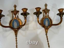 VERY RARE Pair French Louis XVI Bronze Wedgwood Sconces 19th Century Jasperware