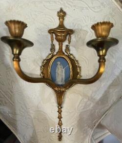 VERY RARE Pair French Louis XVI Bronze Wedgwood Sconces 19th Century Jasperware