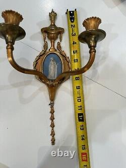 VERY RARE Pair French Louis XVI Bronze Wedgwood Sconces 19th Century Jasperware