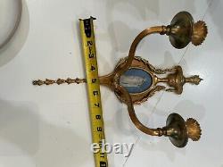 VERY RARE Pair French Louis XVI Bronze Wedgwood Sconces 19th Century Jasperware