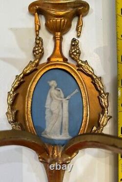 VERY RARE Pair French Louis XVI Bronze Wedgwood Sconces 19th Century Jasperware