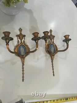 VERY RARE Pair French Louis XVI Bronze Wedgwood Sconces 19th Century Jasperware