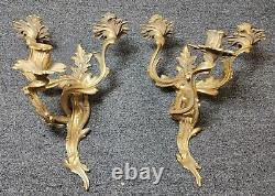 VINTAGE Bronze French Louis XVI Wall Sconce 3 Arm Candle Holder Rococo Large 2pc