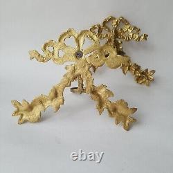VTG 2 Gilded Bronze Brass Ribbon Bow Floral Wall Sconces French Louis XV Style