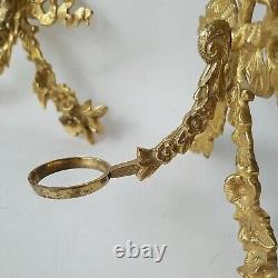 VTG 2 Gilded Bronze Brass Ribbon Bow Floral Wall Sconces French Louis XV Style