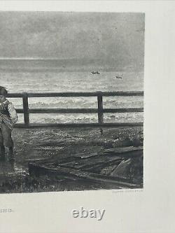 Vintage Antique WAITING by Ulysse Louis Auguste Butin Engraved Print, Art French