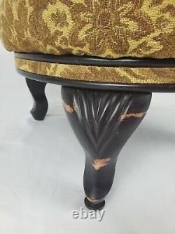 Vintage Footstool Ottoman Louis XV French Style Button Tufted Round Large