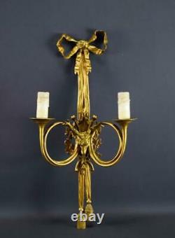Vintage French Antique Bronze Louis XVI style Sconces Wall Light Hunting Stag H