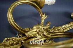 Vintage French Antique Bronze Louis XVI style Sconces Wall Light Hunting Stag H