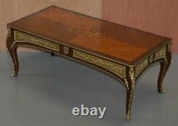 Vintage French Louis Gold Gilt Metal Marqurety Inlaid Coffee Cocktail Table