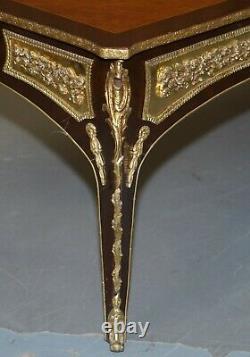 Vintage French Louis Gold Gilt Metal Marqurety Inlaid Coffee Cocktail Table