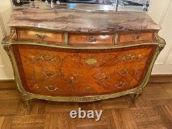 Vintage French Louis XV Style Marble Top Paint Decorated Commode