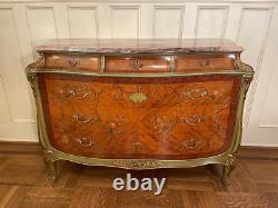 Vintage French Louis XV Style Marble Top Paint Decorated Commode