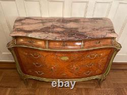 Vintage French Louis XV Style Marble Top Paint Decorated Commode