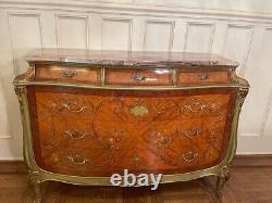 Vintage French Louis XV Style Marble Top Paint Decorated Commode