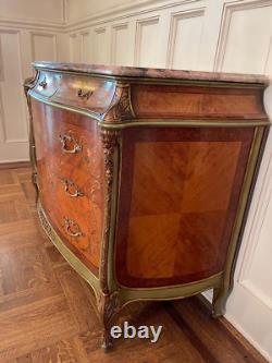 Vintage French Louis XV Style Marble Top Paint Decorated Commode