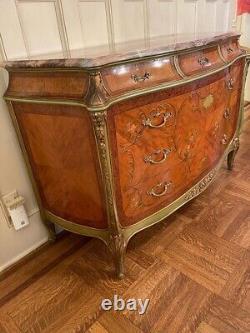 Vintage French Louis XV Style Marble Top Paint Decorated Commode