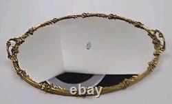 Vintage French Louis XV style Gold Gilded Mirrored Vanity Tray Roses Details