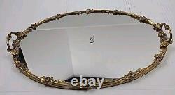 Vintage French Louis XV style Gold Gilded Mirrored Vanity Tray Roses Details