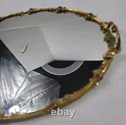 Vintage French Louis XV style Gold Gilded Mirrored Vanity Tray Roses Details