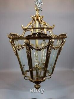 Vintage French Louis XVI Bronze Lantern with Elegant Gold Leaf Finish