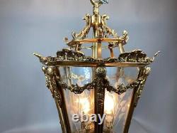 Vintage French Louis XVI Bronze Lantern with Elegant Gold Leaf Finish